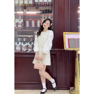 Váy dạ thiết kế Mina cổ ren tiểu thư