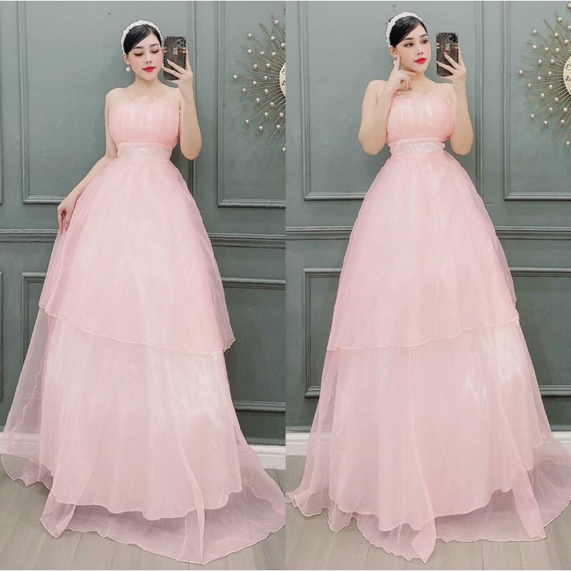 đầm maxi cúp ngực xếp 2 tầng