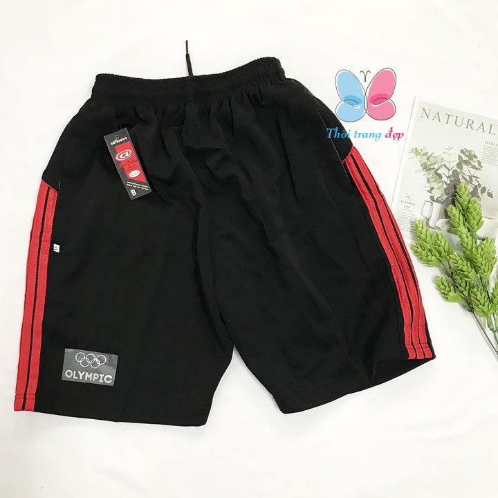 Quần đùi short lửng ngắn nam từ 40kg - 80kg thun dày phối 3 sọc có túi khóa kéo và dây rút - QN62