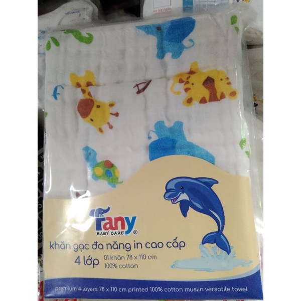 Khăn tắm,khăn quấn bé, Khăn gạc đa năng in Cao Cấp 4 lớp 100% cotton công ty Fany(80x80Cm) mịn đẹp