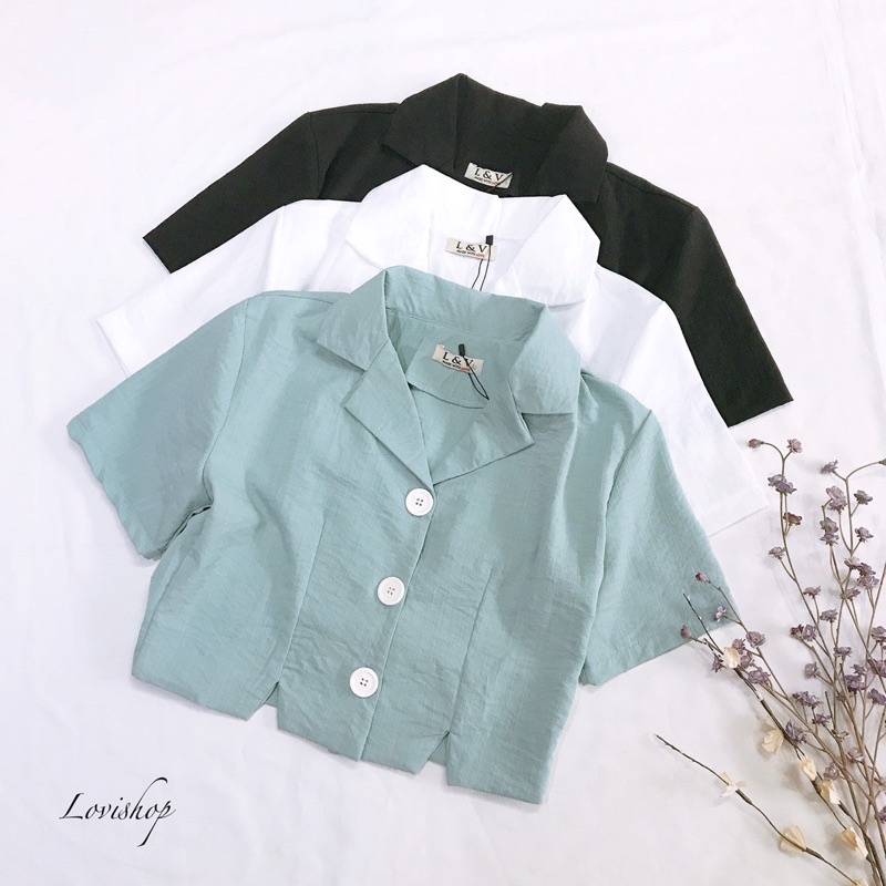 Áo Cổ Vest Áo Sơ mi Croptop cổ vét trơn nhiều màu