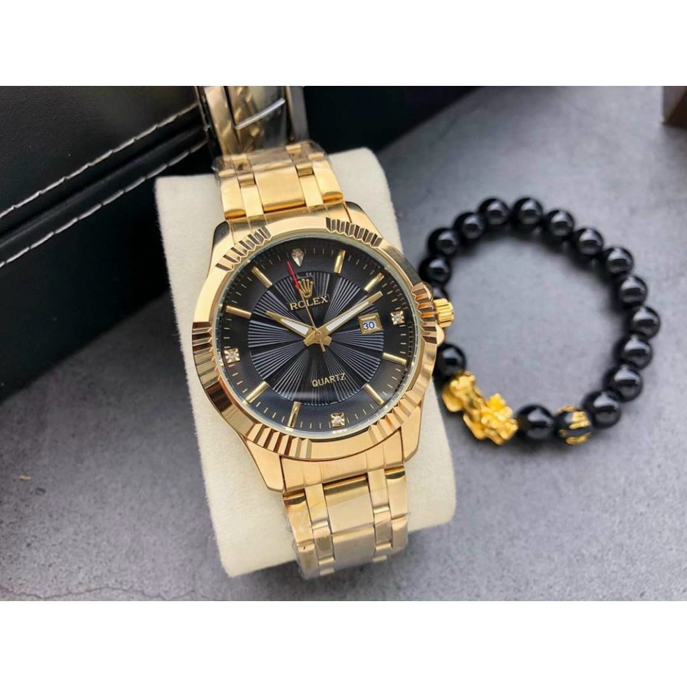 Đồng hồ Nam Rolex dây thép, mạ không rỉ, dây full vàng - tặng vòng tì hưu tài lộc