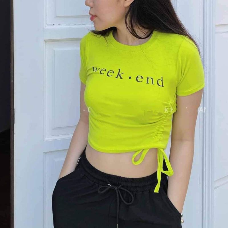 ÁO CROPTOP RÚT DÂY HÔNG CHẤT COTTON MỊN H14-1