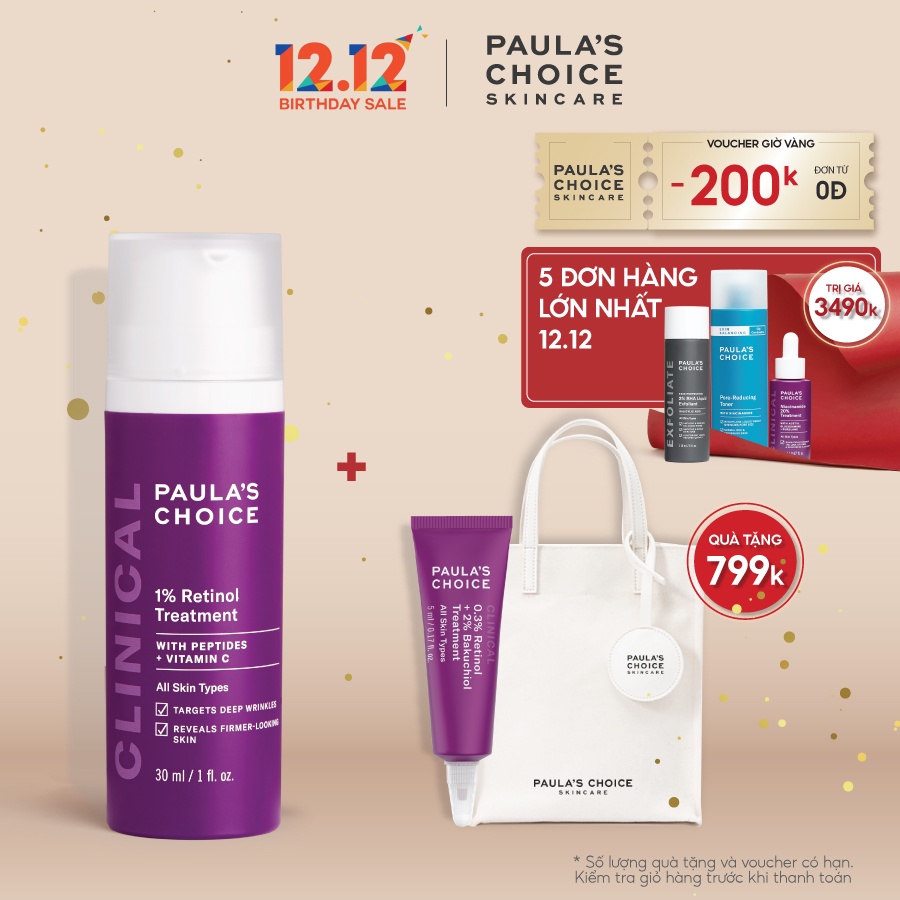 Tinh chất làm mờ nám và nếp nhăn Paula’s Choice Clinical 1% Retinol Treatment 30 ml 8010