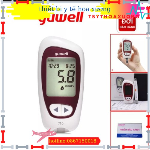 Máy Đo Đường Huyết Yuwell 710 Kèm 10 que và 10 Kim Bảo Hành Trọn Đời
