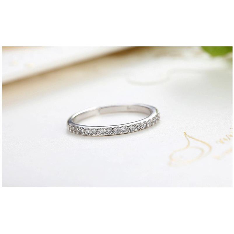 Nhẫn bạc MẢNH đính đá sang trọng thanh lịch thiết kế phong cách Hàn Quốc