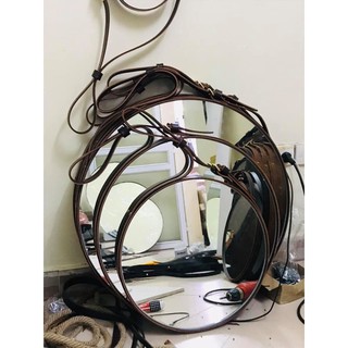 [Hình thật] Gương da bò (gương treo tường trang trí) D= 50cm