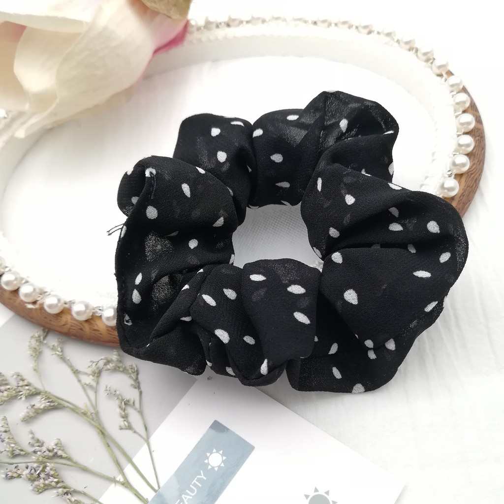 ( HOT) Dây buộc tóc, cột tóc vải scrunchies chiffon chấm bi siêu đẹp K2020
