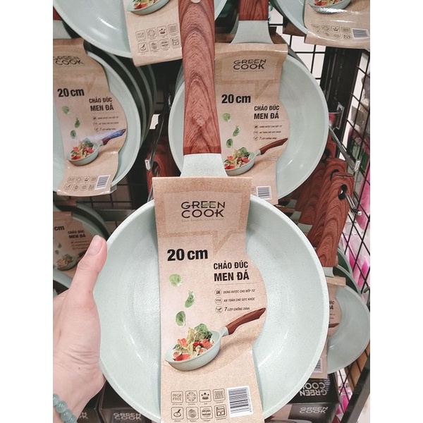 Chảo Đúc men Đá Chống dính Greencook 20cm