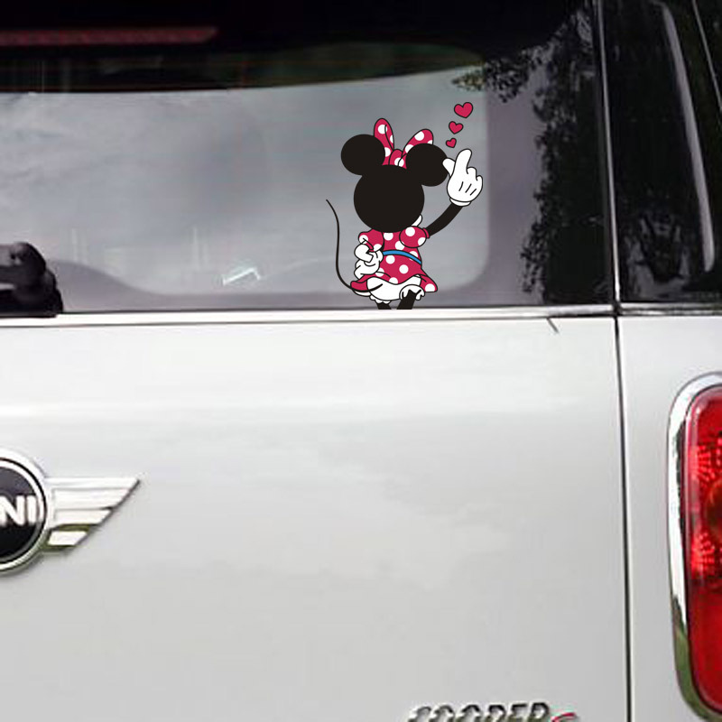 Đề Can Phản Quang Hình Mickey Minnie Trái Tim Đáng Yêu Dán Trang Trí Cửa Sổ Xe Hơi Xe Máy