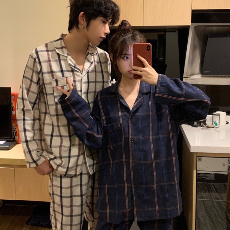 Bộ đồ ngủ đôi pijama hoạt tiết caro caro (Hàng có sẵn)