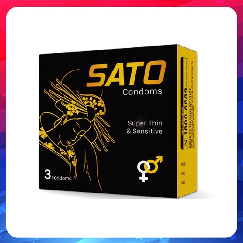 Combo 5 hộp Bao cao su siêu mỏng Sato - Chỉ 0.049mm - 100% cao su tự nhiên - Chuẩn chính hãng - An toàn (Hộp 3 cái)