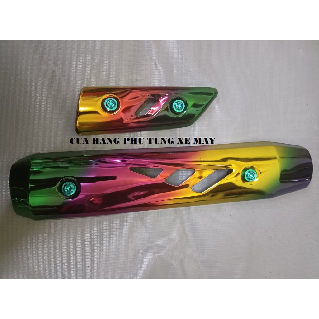 Ốp pô xe Sirius xăng cơ titan bộ 2 miếng như hình tặng kèm 4 ốc titan