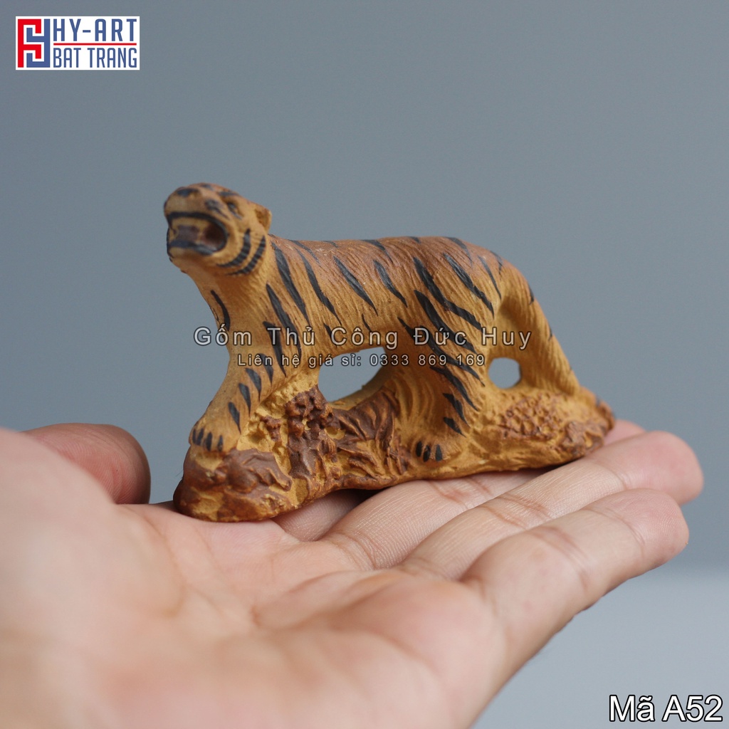 Tiểu cảnh hồ cá, bể cá cảnh, tượng gốm con hổ mini trang trí hòn non bộ chậu cây bonsai