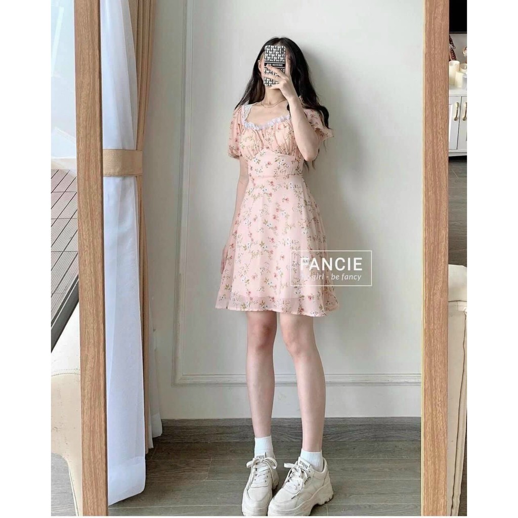 Đầm hoa nhíu ngực viền bèo cut out lưng Chất hoa lạ mắt, mịn mát, kiểu dáng xoè nhẹ thiết kế mới lạ, vừa dễ thương vừa d