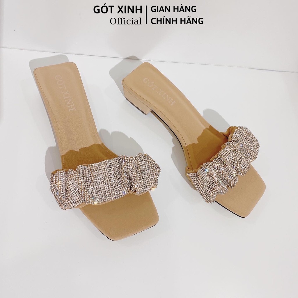 Dép cao gót GÓT XINH D57 quai ngang kim sa da lì đế cao 3cm