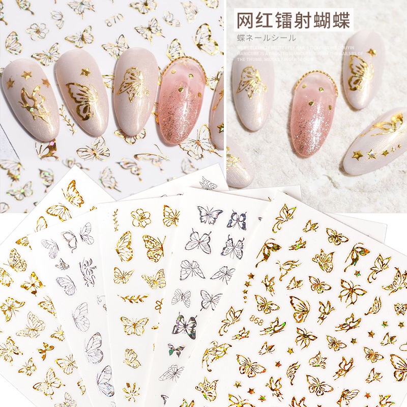Miếng sticker trang trí móng tay nghệ thuật 3D màu vàng/ bạc họa tiết mắt mèo
