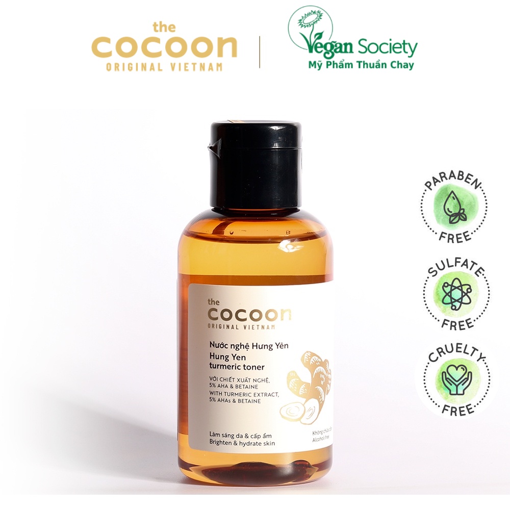 Toner Nước nghệ Hưng Yên cocoon 140ml (Turmeric toner) da sáng mịn rạng rỡ - Vegan Society - Mỹ phẩm thuần chay Việt Nam