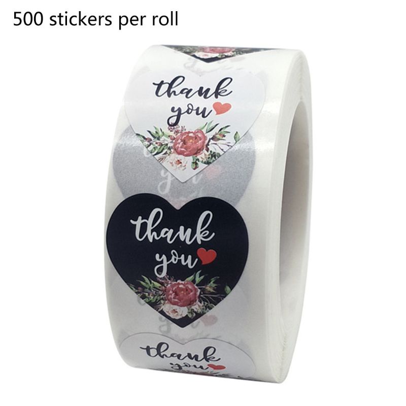 Cuộn 500 miếng hình dán trái tim trang trí chữ thank you