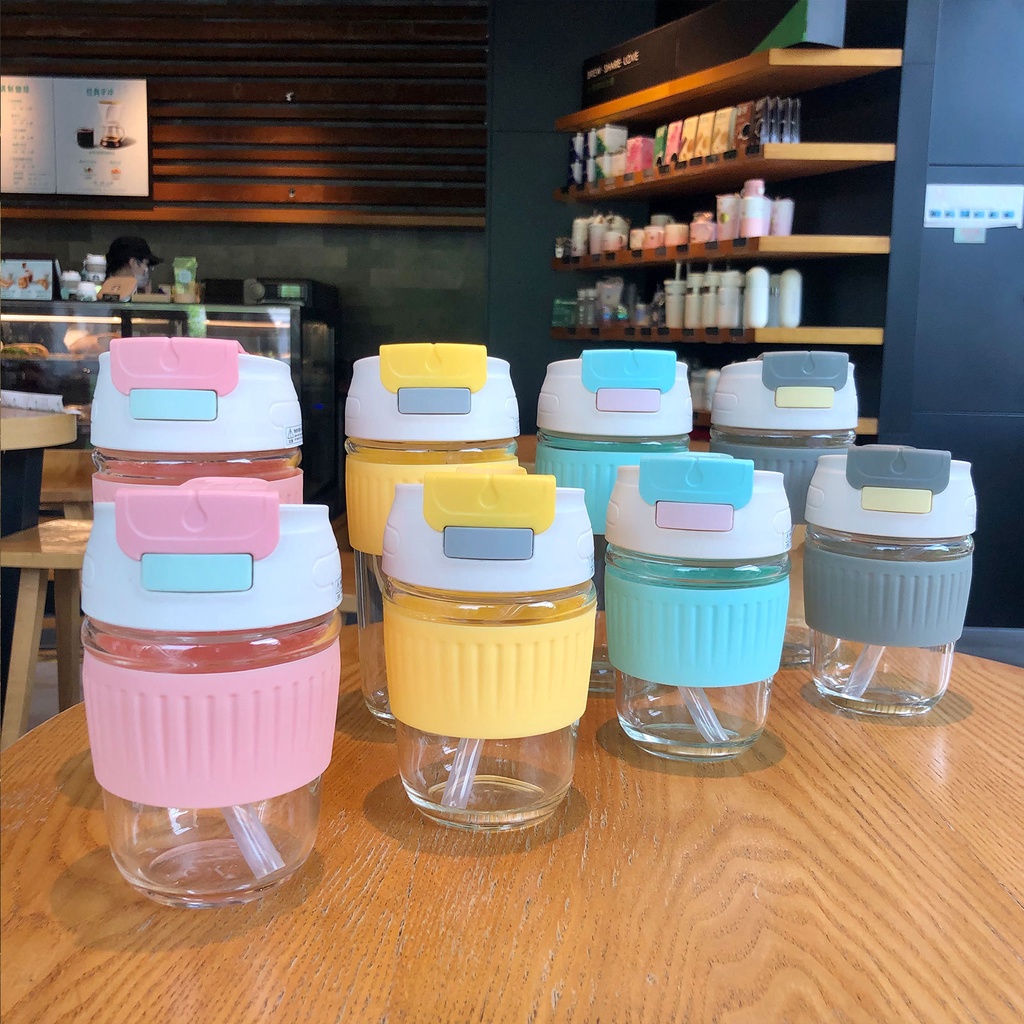 Bình thủy tinh uống trà sữa có ống hút xịn xò 380ml và 500ml