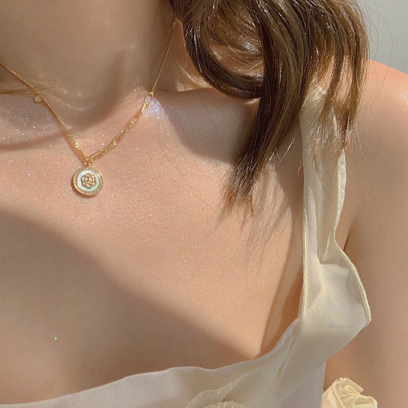 Vòng cổ mặt hình hoa trà đính đá thời trang cá tính cho phụ nữ