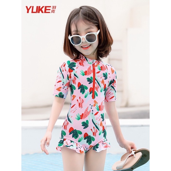 Đồ bơi một mảnh bé gái, áo tắm liền thân cho be màu hồng hoạ tiết nhiệt đới