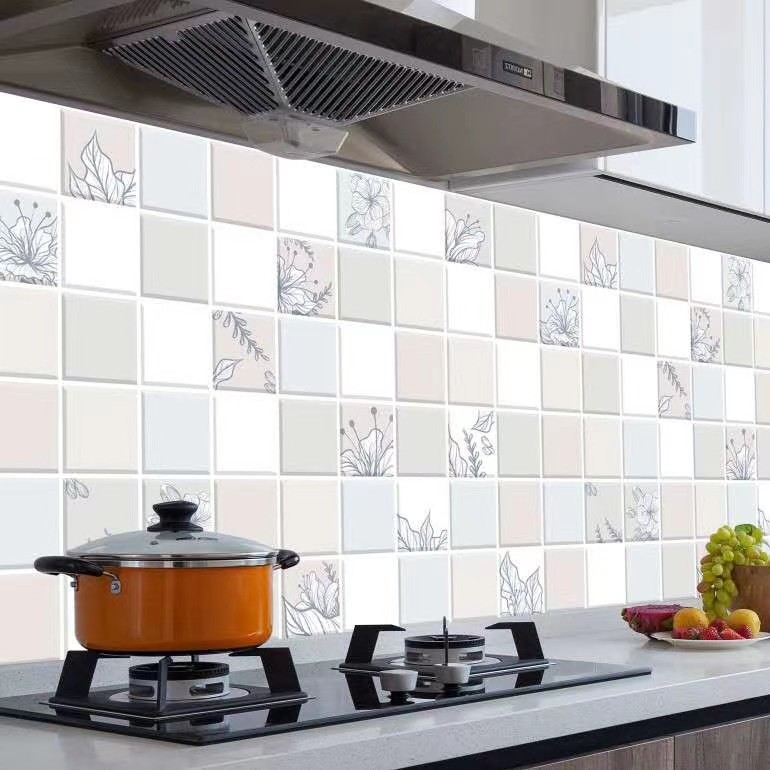 1m decal giấy dán bếp tráng nhôm tường gạch hoa tông màu xám khổ 60cm keo sẵn