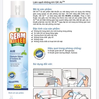 GERMKILLER XỊT DIỆT KHUẨN KHÔNG KHÍ