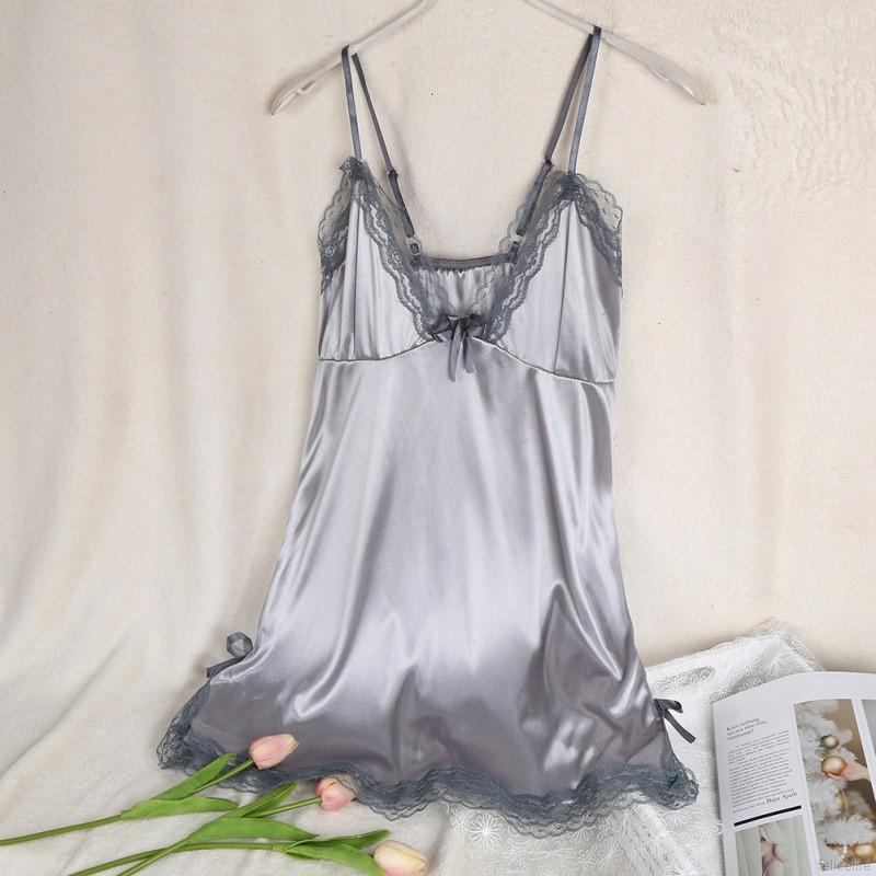 Đầm ngủ giả lụa 2 dây viền ren quyến rũ cho nữ