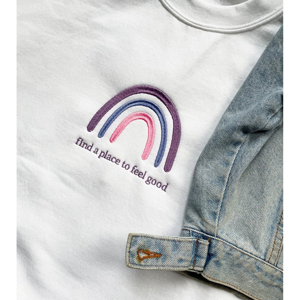 Áo thun thêu cotton unisex RAINBOWS