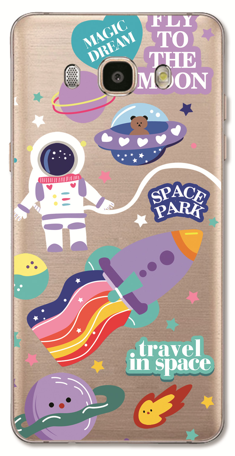 Samsung Galaxy A8 A7 A5 A3 On7 2015 /J2 Core INS Cute Cartoon Little brown bear Clear Soft Silicone TPU Phone Casing Lovely astronaut Rocket ship Case Couple Back Cover