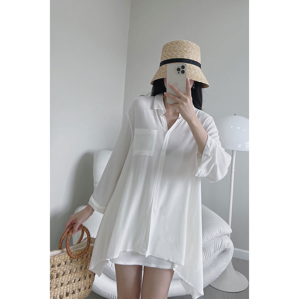 Áo Sơ Mi VIEN TRAN Cổ Đức Tay Lỡ V61H21Q019