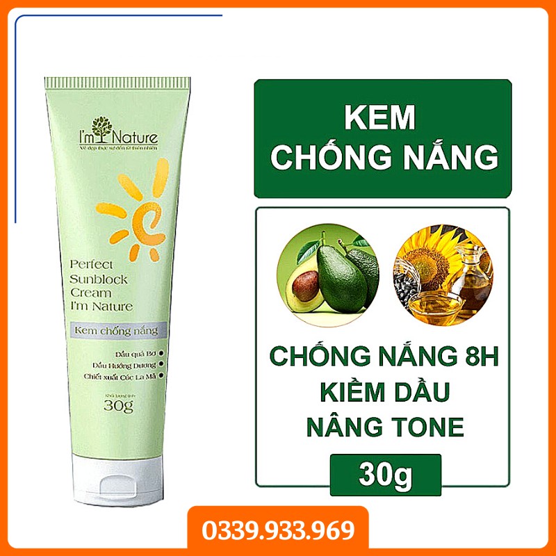 (TẶNG QUÀ 150K) Kem Chống Nắng SPF 50 I’m Nature Chống Nắng 8 Tiếng 30g