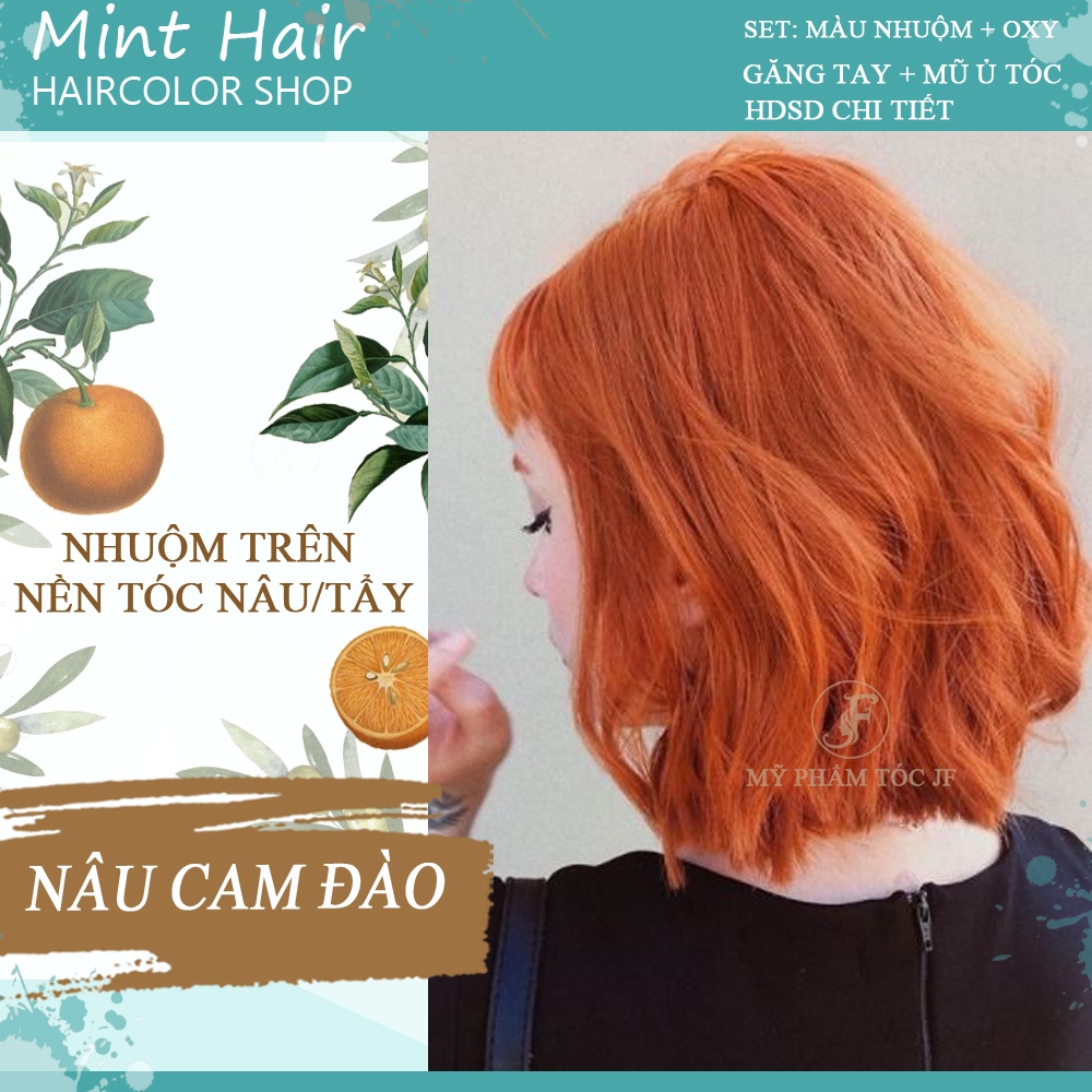 Kem Nhuộm Tóc Thảo Dược Nâu Cam Đào - Nhuộm nền nâu sáng / Vàng sáng - Tặng oxy