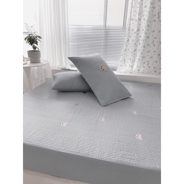 Ga gối chun trần Gấu Bear Cotton Linen cao cấp