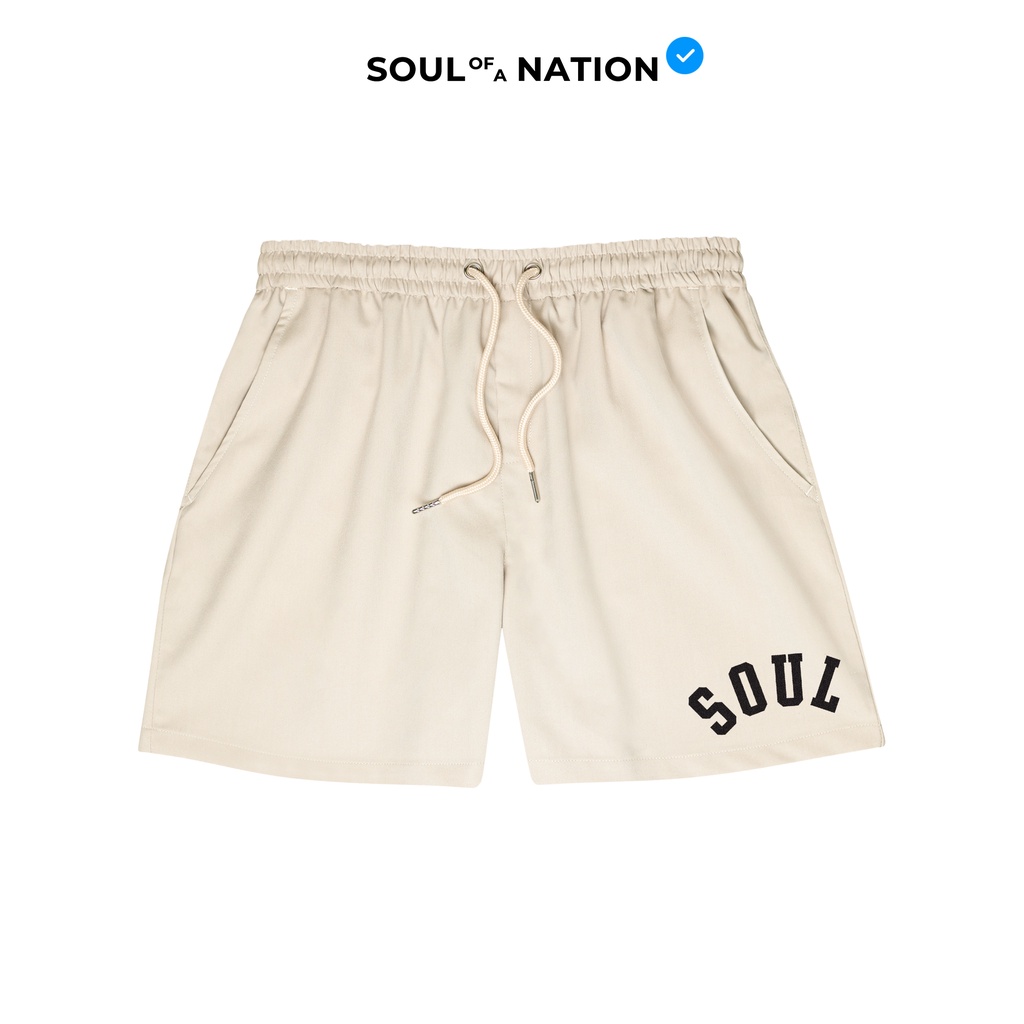 Quần Short Unisex SOUL Nhung Ống Rộng Vải Kaki Cotton Co Giãn Thoải Mái, Năng Động, Thời Trang cho Nam/ Nữ - Đen / Kem
