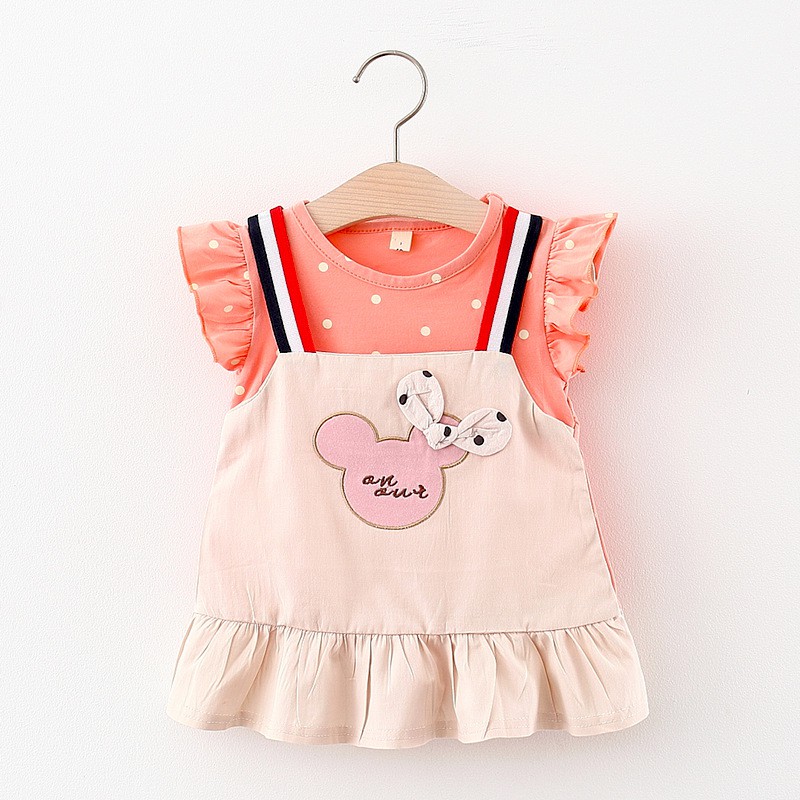 Váy bé gái yếm liền thêu chuột Mickey D662
