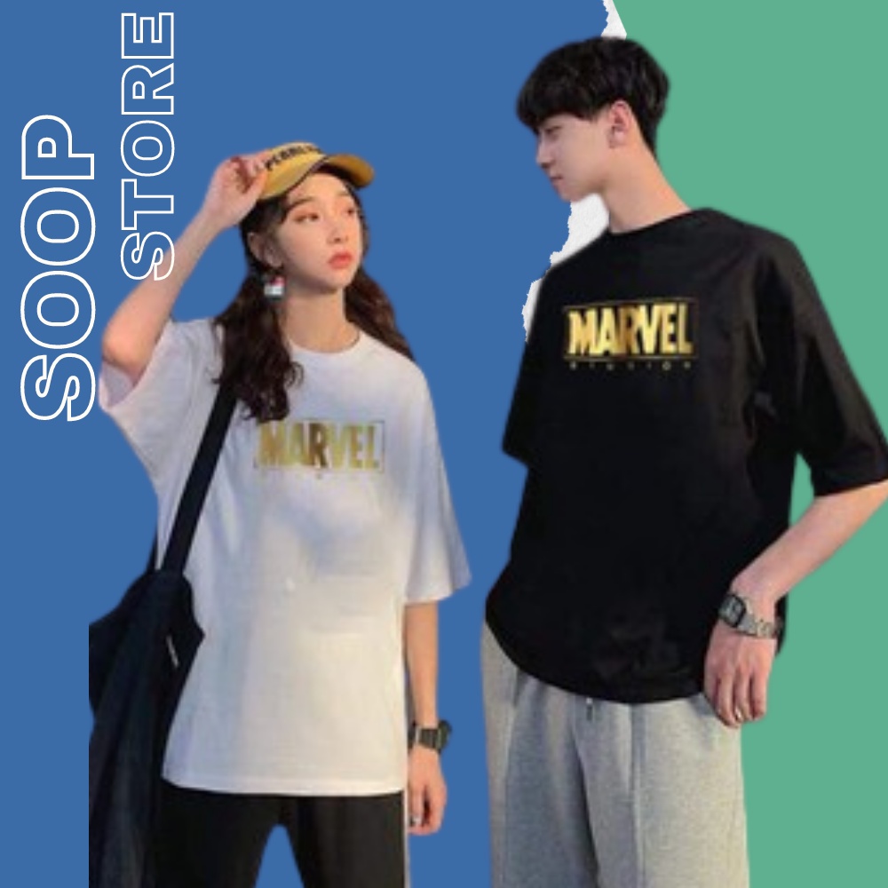 Áo thun Tay Lỡ Unisex Mavel Vàng Gold 2 Màu đen trắng, áo phông nam nữ basic form rộng