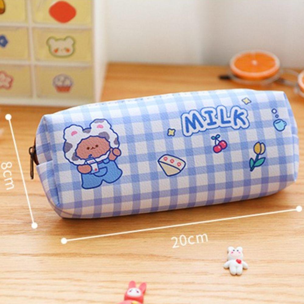 Túi Đựng Bút Chì Kẻ Sọc Caro Sức Chứa Lớn Phong Cách Hàn Quốc