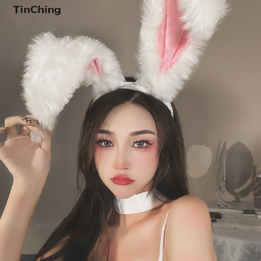 Băng Đô Tai Thỏ Dài Phối Lông Hóa Trang Dễ Thương Cho Bé Gái