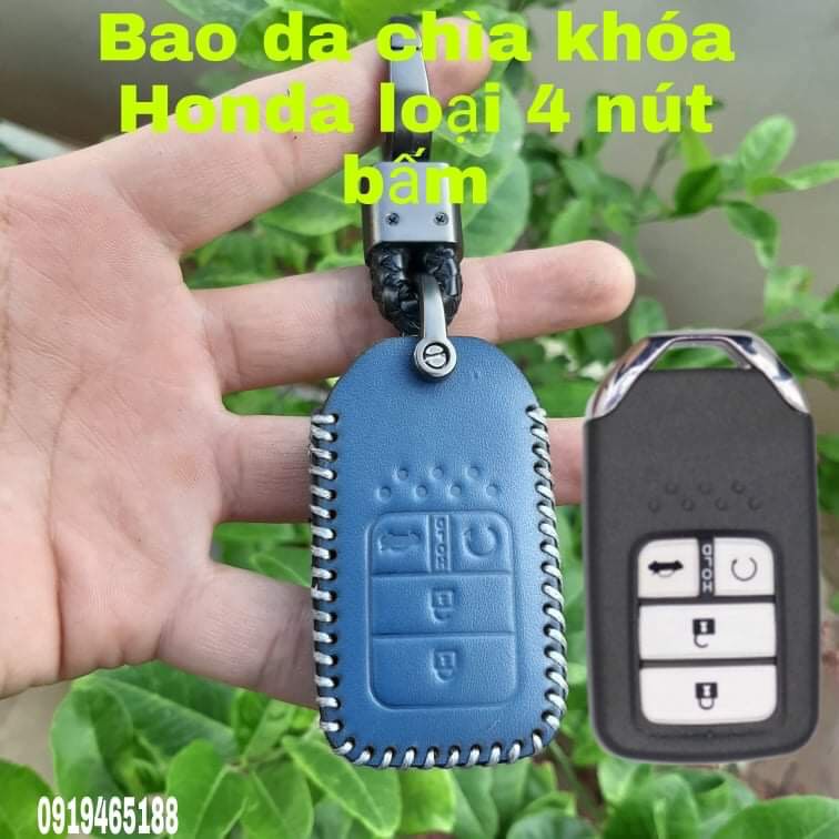 Bao da chìa khoá Honda Civic , City, CRV loại chìa 4 nút [Bảo hành 2 năm] Da bò thật 100%