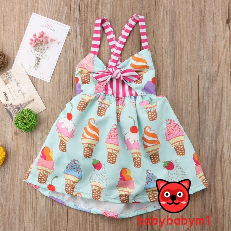 S♆-Kids Baby Girls Strap Summer  Printed Dress
