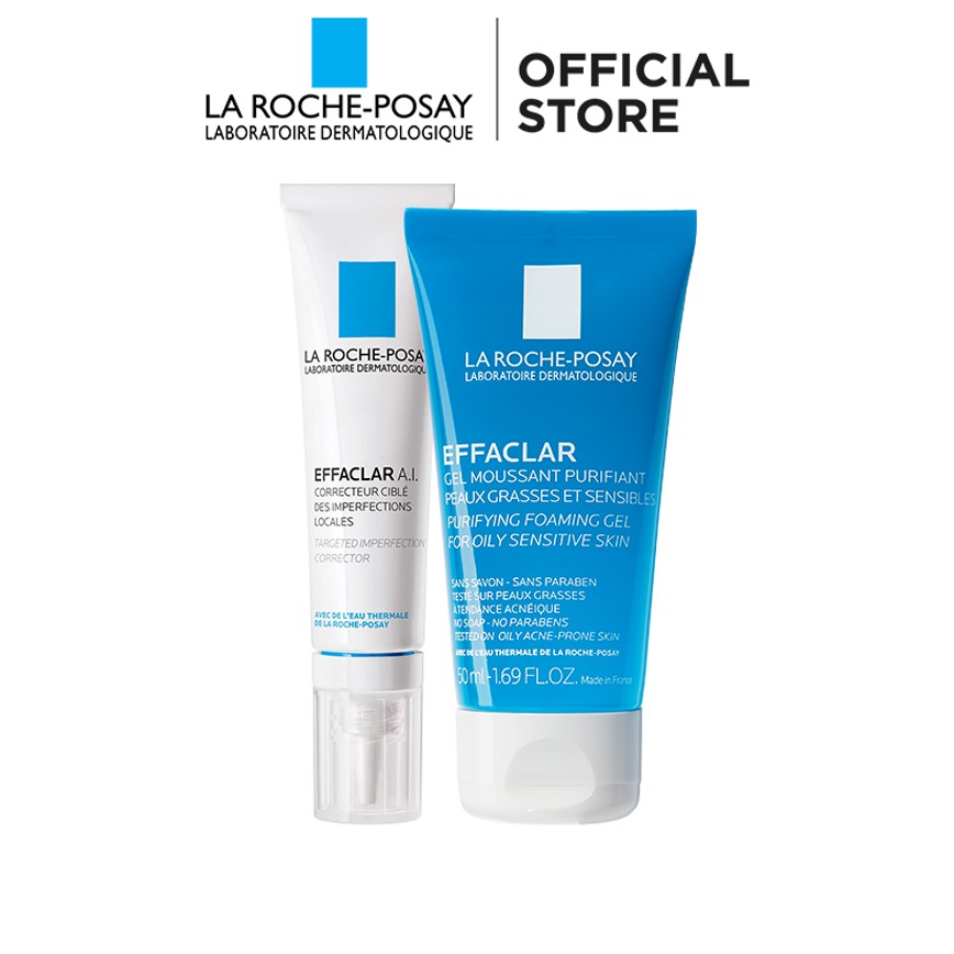 Bộ kem giảm mụn La Roche Posay A.I 15ml & Gel rửa mặt cho da dầu mụn Effaclar Gel 50ml | BigBuy360 - bigbuy360.vn