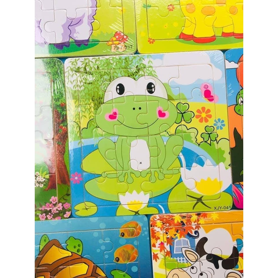 Đồ chơi Ghép hình puzzle tranh ghép 16 mảnh xếp hình con vật, phương tiện