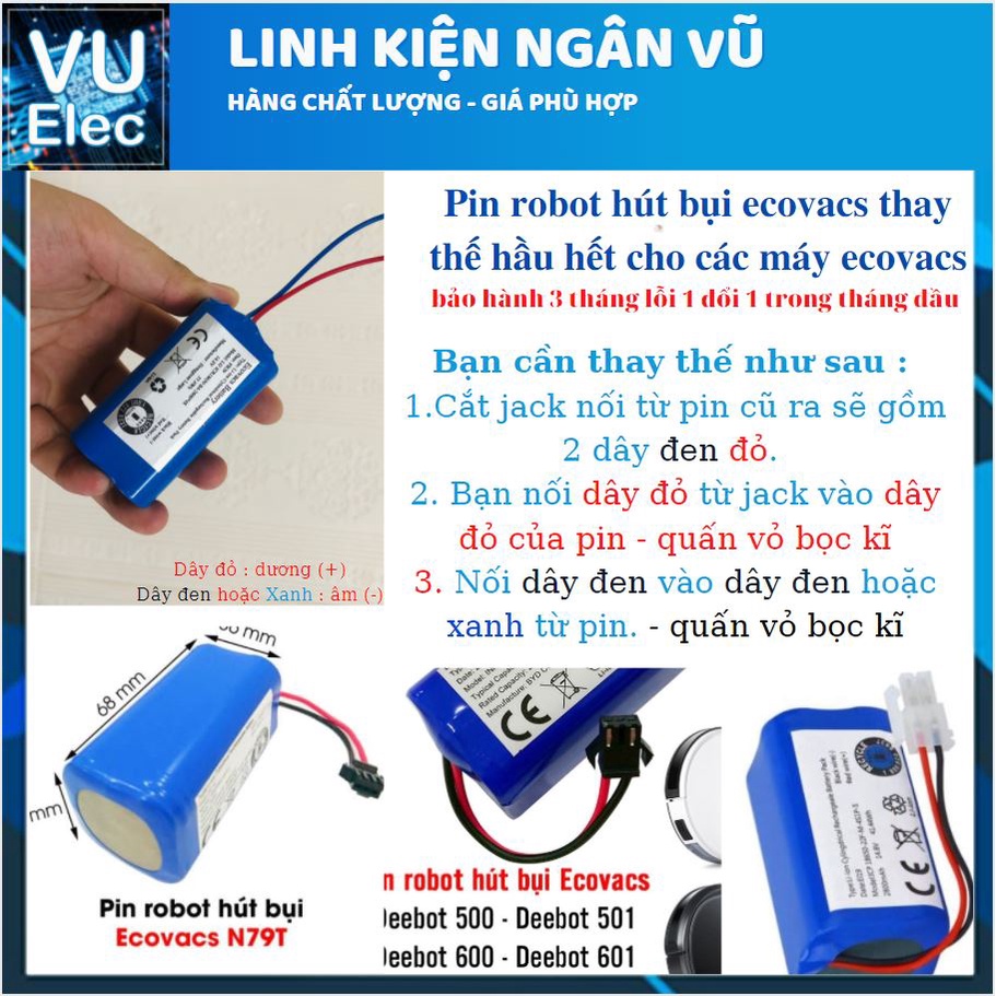 Pin robot hút bụi Ecovacs DUNG LƯỢNG CAO 2600MAH/3400MAH hàng Việt nam CAM KẾT PIN XỊN ( Lỗi 1 đổi 1 trong 3 tháng)