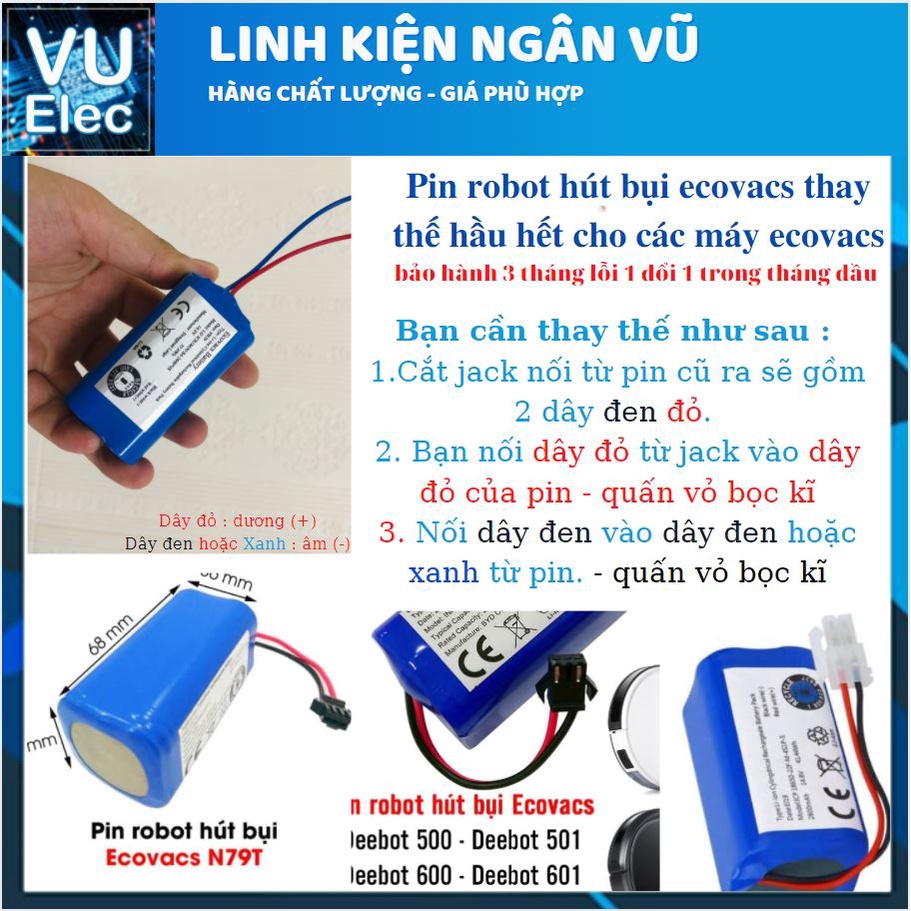 Pin robot hút bụi Ecovacs DUNG LƯỢNG CAO 2600MAH/3400MAH hàng Việt nam CAM KẾT PIN XỊN ( Lỗi 1 đổi 1 trong 3 tháng) | BigBuy360 - bigbuy360.vn