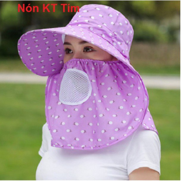 Mũ chống nắng rộng vành có khẩu trang thông hơi đi biển đi làm tiện ích