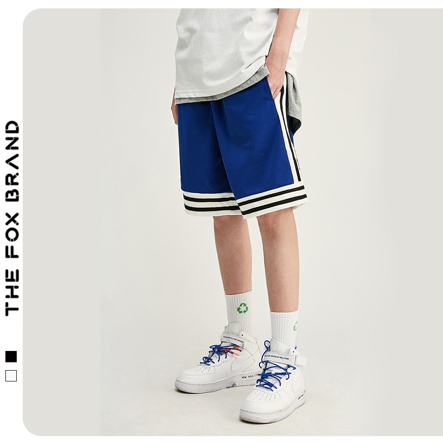 Quần Short thể thao nam nữ Unisex Form rộng phong cách Ulzzang THE FOX phối sọc