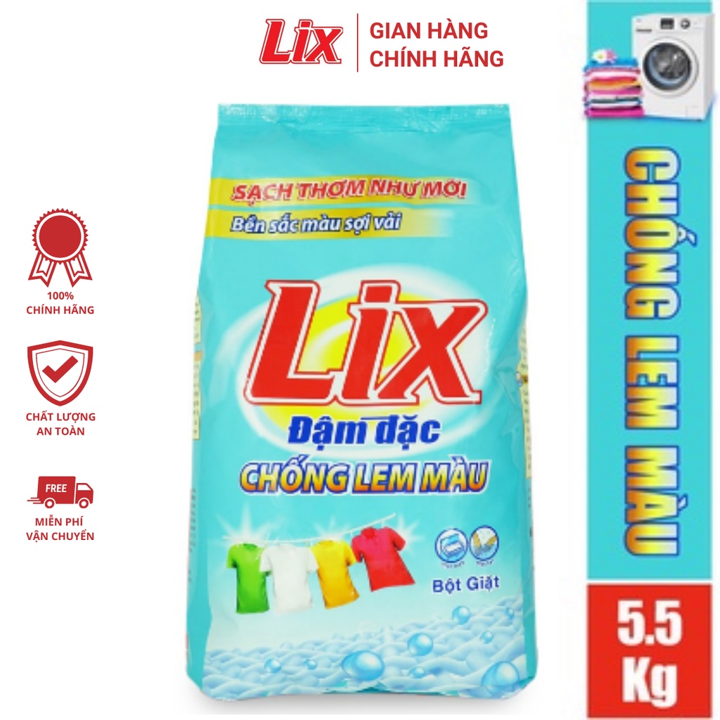 Bột giặt Lix chống lem màu 5,5KG EM558 làm sạch mọi vết bẩn cứng đầu giữ quần áo bền màu sợi vải sạch thơm như mới