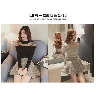 Áo thun gân cổ tròn tay dài nữ